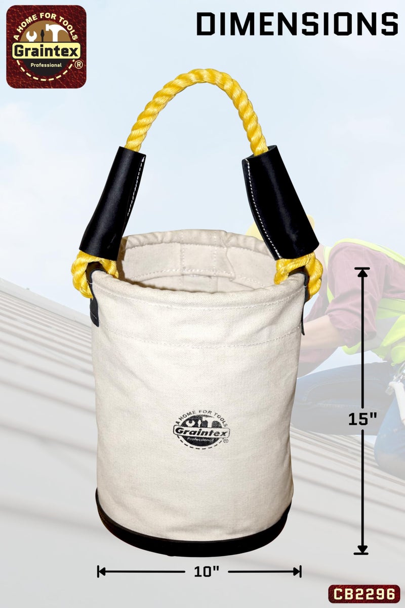 Graintex CB2296 Utility Canvas Bucket Plastic Bottom 15" X 10" Rope Handle - Image 3